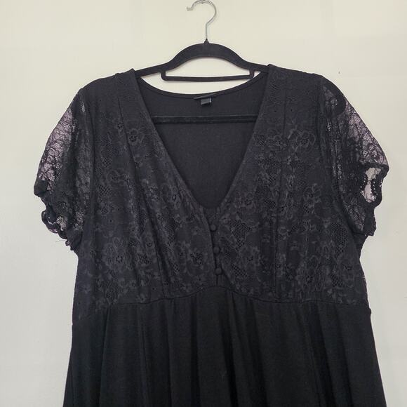 Torrid Black Lace Whimsigoth Dress Women 1X Vneck Boho Grunge Witchy Jersey Knit - Picture 2 of 9